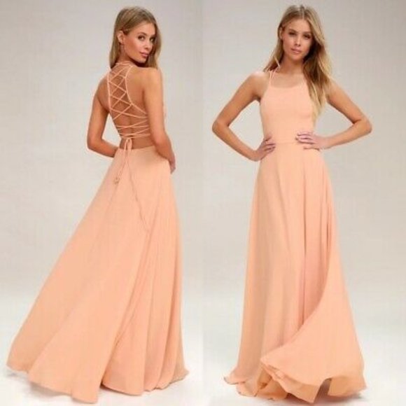 LULU'S Strappy To Be Here Nude Blush Maxi Dress Size XS - Picture 2 of 11